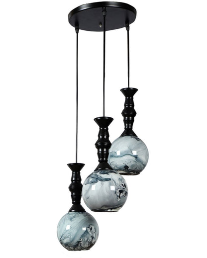 Black 3D Glass Hanging In Golden Finish Ceiling Lamp