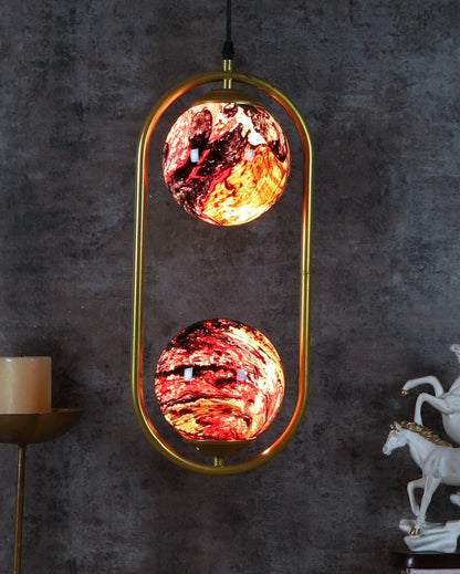 Capsule Double Light Red Cluster 3D Glass Golden Finish Ceiling Lamp