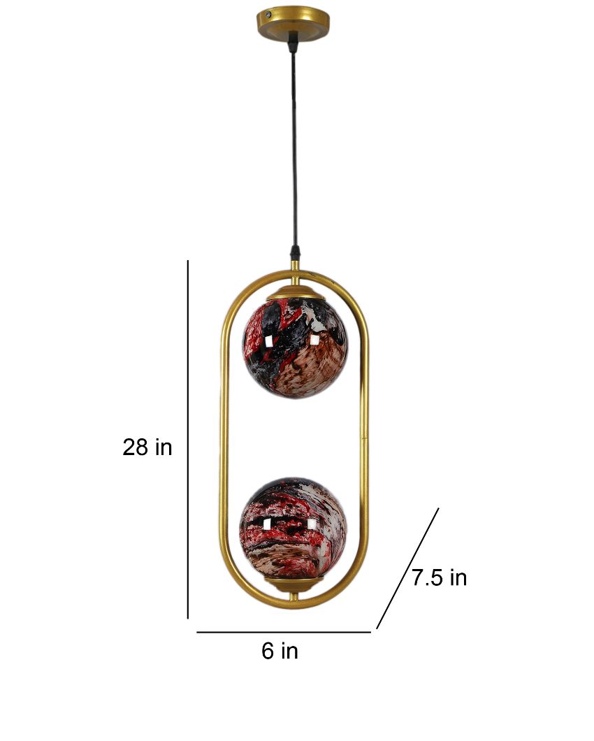 Capsule Double Light Red Cluster 3D Glass Golden Finish Ceiling Lamp