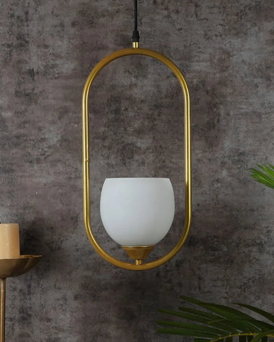 White Doom Glass Hanging In Golden Finish Ceiling Lamp