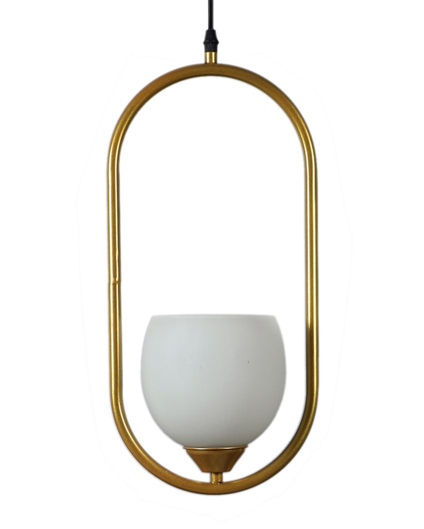 White Doom Glass Hanging In Golden Finish Ceiling Lamp