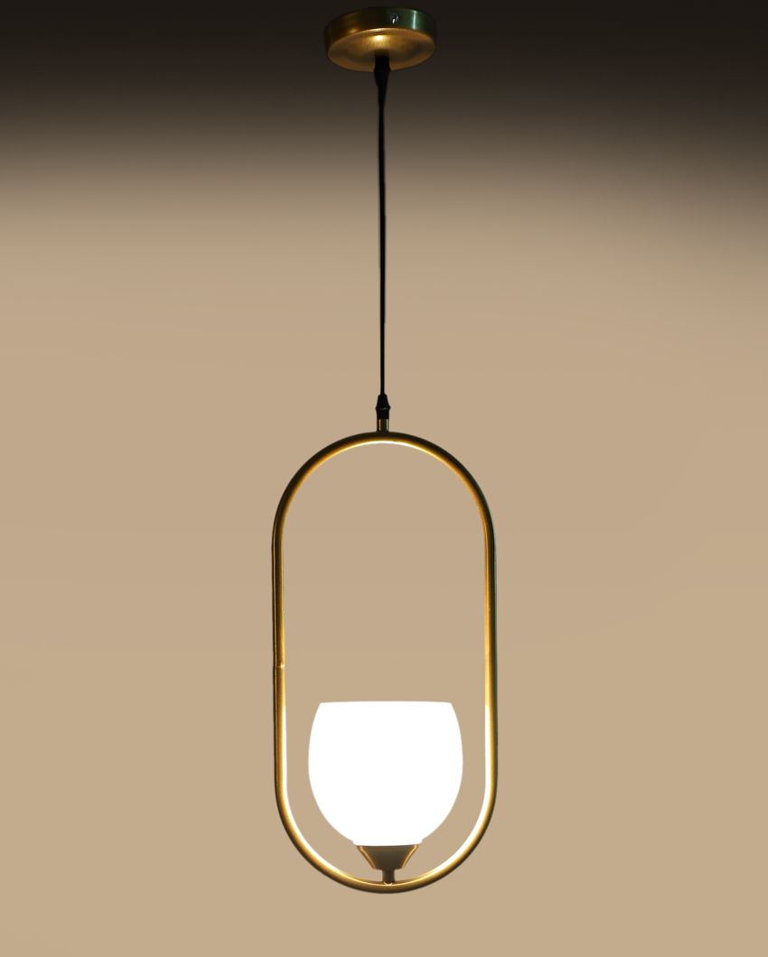 White Doom Glass Hanging In Golden Finish Ceiling Lamp