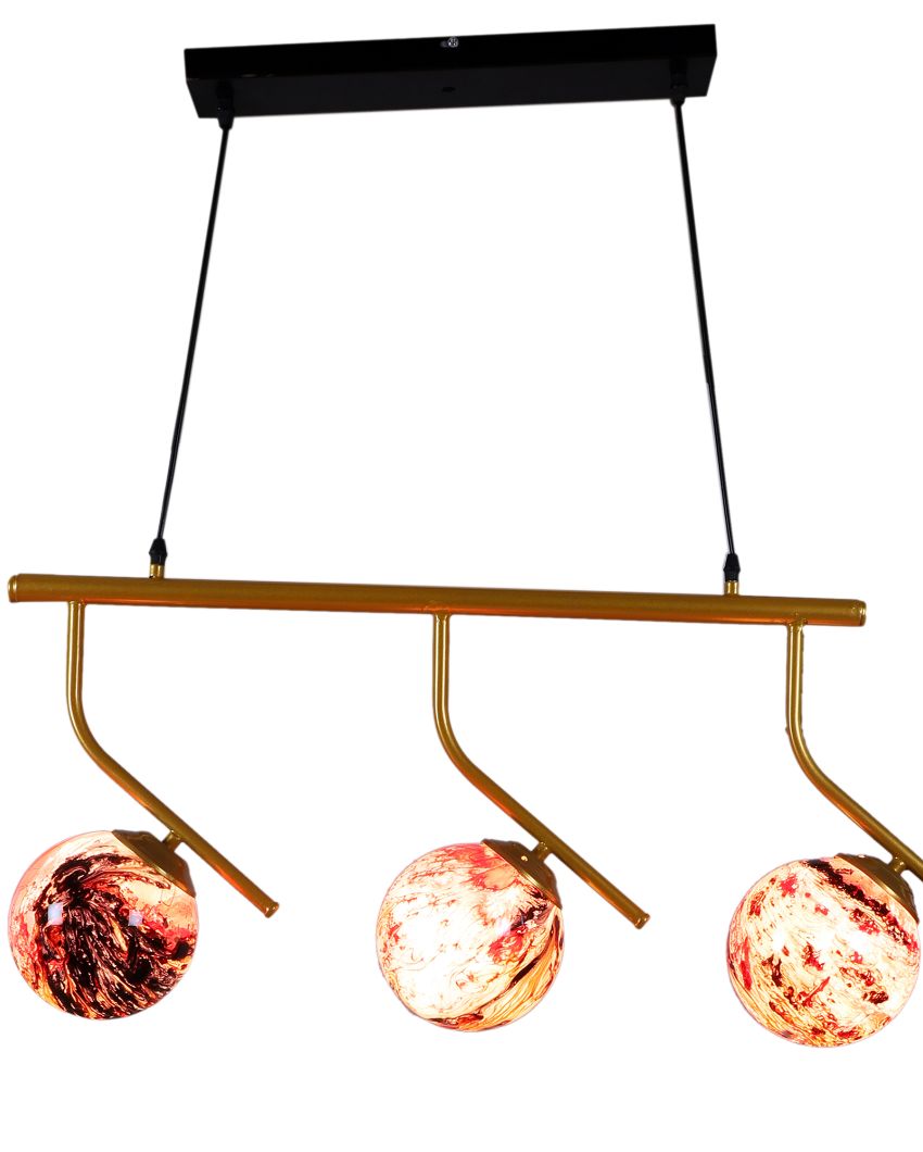 L Shape 3 Lights Cluster Hanging In Golden Finish Ceiling Lamp