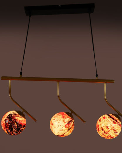 L Shape 3 Lights Cluster Hanging In Golden Finish Ceiling Lamp