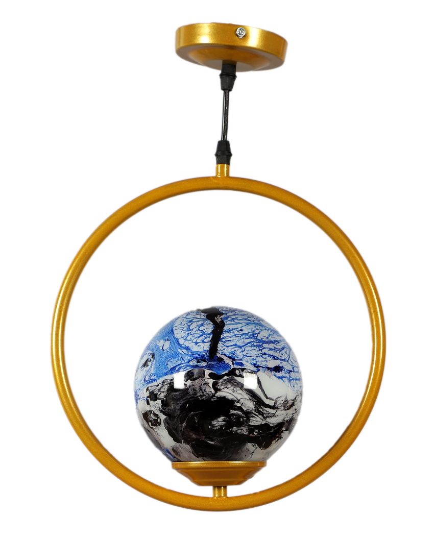 Round Hanging Single 3D Glass With Golden Finish Ceiling Lamp