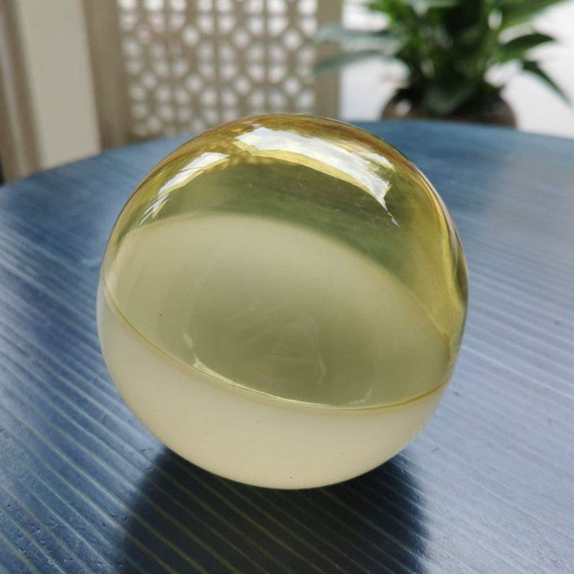 Yellow & White Unique Art Glass Hand Blown Sphere