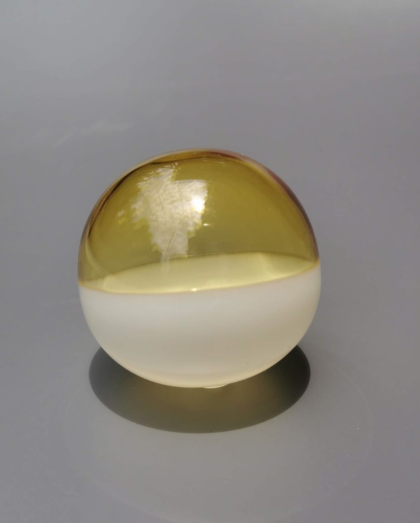 Yellow & White Unique Art Glass Hand Blown Sphere