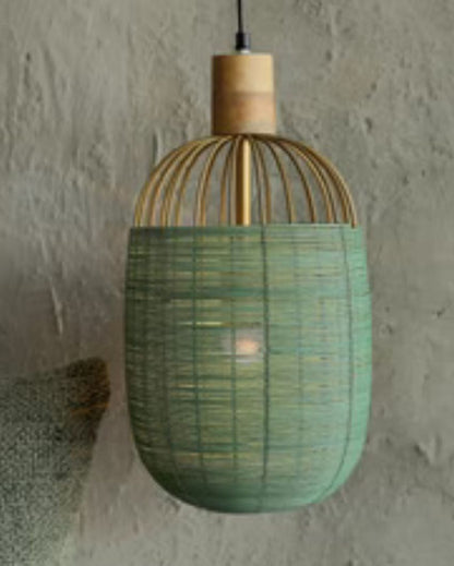 Olive Green Rattan Natural Hanging Lamp | 8 x 16 inches