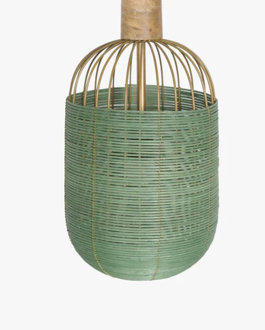 Olive Green Rattan Natural Hanging Lamp | 8 x 16 inches