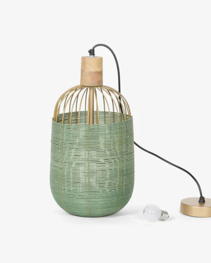 Olive Green Rattan Natural Hanging Lamp | 8 x 16 inches