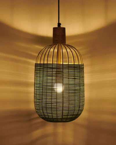 Olive Green Rattan Natural Hanging Lamp | 8 x 16 inches