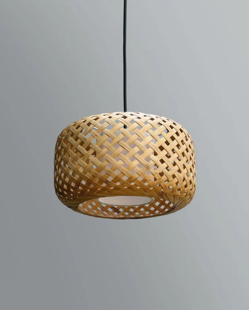 Oriental Classic Metal And Bamboo Pendant Lamp | 12 x 7 inches