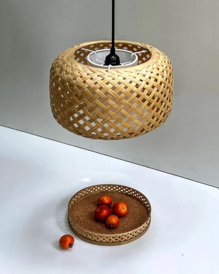 Oriental Classic Metal And Bamboo Pendant Lamp | 12 x 7 inches