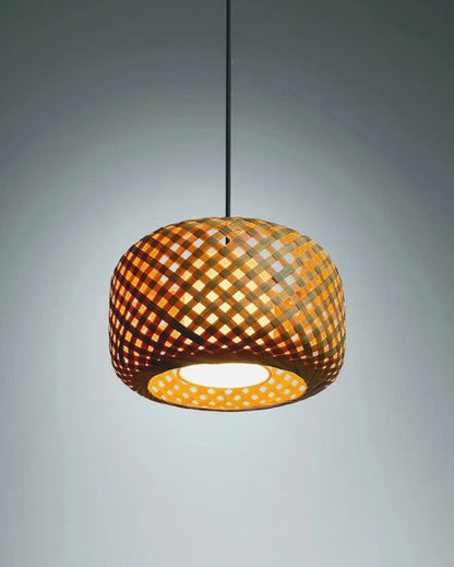 Oriental Classic Metal And Bamboo Pendant Lamp | 12 x 7 inches