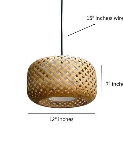 Oriental Classic Metal And Bamboo Pendant Lamp | 12 x 7 inches