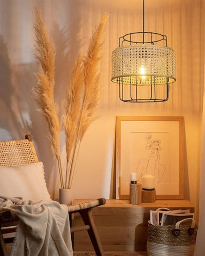 Modern Rattan Pendant Hanging Lamp | 15 x 20 inches