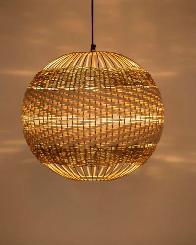 Woven Rattan Spherical Modern Hanging Lamp | 16 x 16 inches