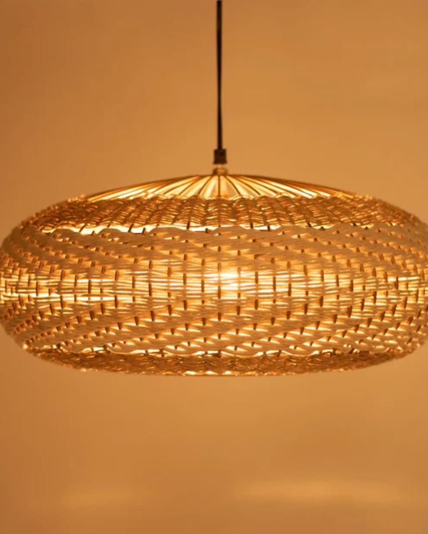 Woven Rattan Flat Modern Hanging Lamp | 18 x 8 inches