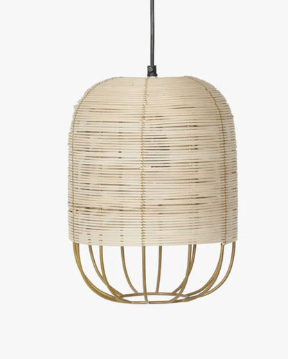 Henka Beige Rattan Natural Tall Hanging Lamp |10 x 20 inches