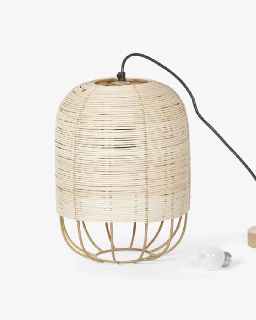 Henka Beige Rattan Natural Tall Hanging Lamp |10 x 20 inches