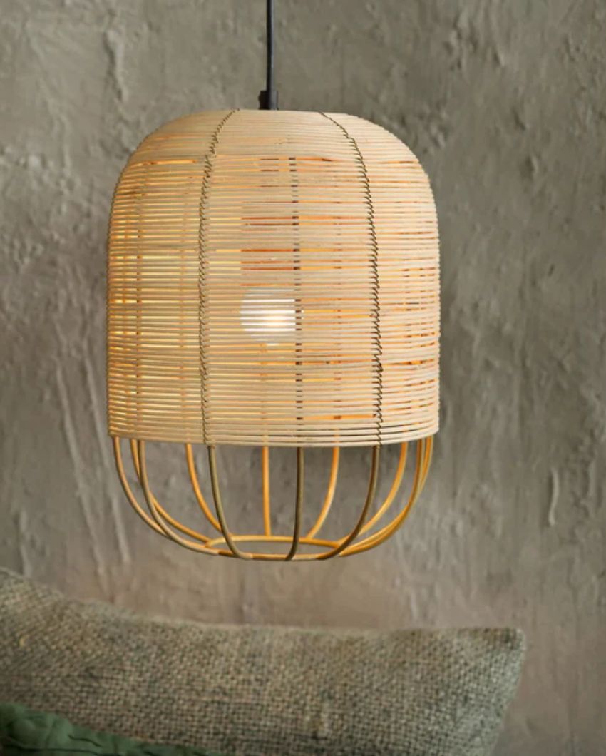 Henka Beige Rattan Natural Tall Hanging Lamp |10 x 20 inches