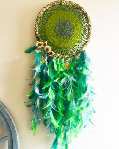 Emerald Beaut Feather & Beads Dreamcatcher | 12 x 30 inches
