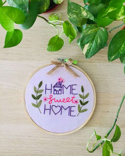 Home Sweet Home Embroidery Floral Design Hoop With Bow | 8 inches