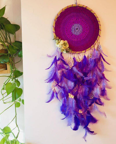 Violet Hues Feather & Beads Dreamcatcher | 12 x 30 inches