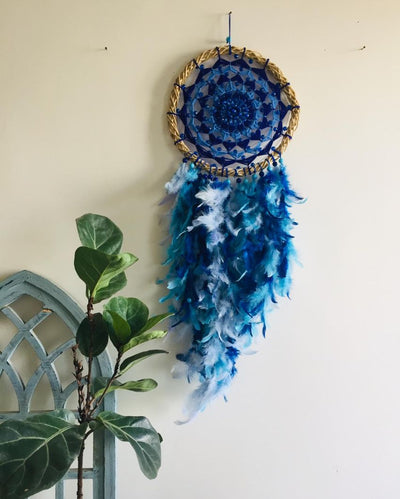 Out of The Blue Feather & Beads Dreamcatcher | 12 x 30 inches