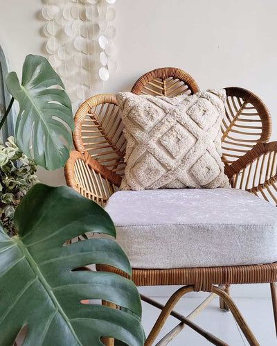 White Fuzzy Cotton Jute Cushion Cover | 16 x 16 inches