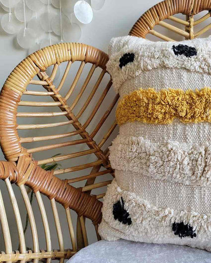 Yellow Mellow Cotton Jute Cushion Cover | 16 x 16 inches