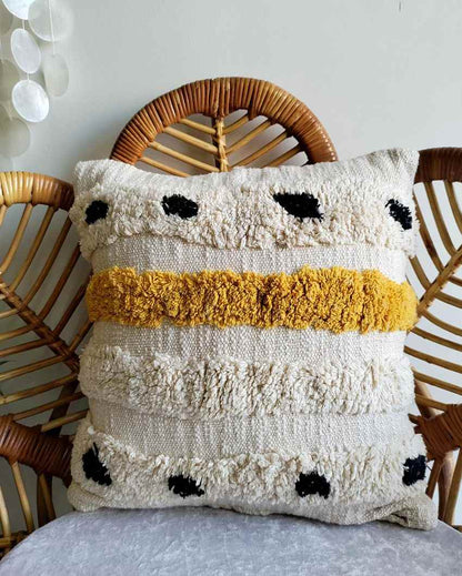 Yellow Mellow Cotton Jute Cushion Cover | 16 x 16 inches
