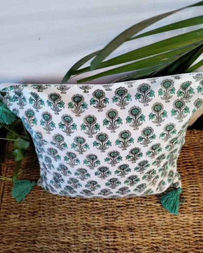 Wildflower Cuteness Block Print Cotton Cushion Cover | 16 x 16 inches