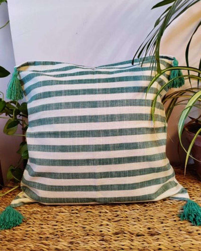 Italian Stripes Block Print Cotton Cushion Cover | 16 x 16 inches
