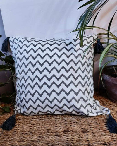 Grey Aztec Block Print Cotton Cushion Cover | 16 x 16 inches