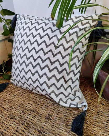Grey Aztec Block Print Cotton Cushion Cover | 16 x 16 inches