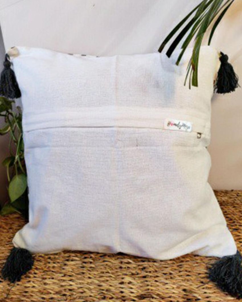 Grey Aztec Block Print Cotton Cushion Cover | 16 x 16 inches