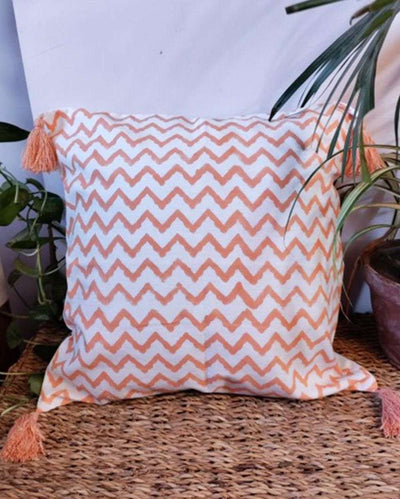 Cantaloupe Orange Aztec Block Print Cotton Cushion Cover | 16 x 16 inches