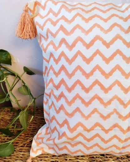 Cantaloupe Orange Aztec Block Print Cotton Cushion Cover | 16 x 16 inches