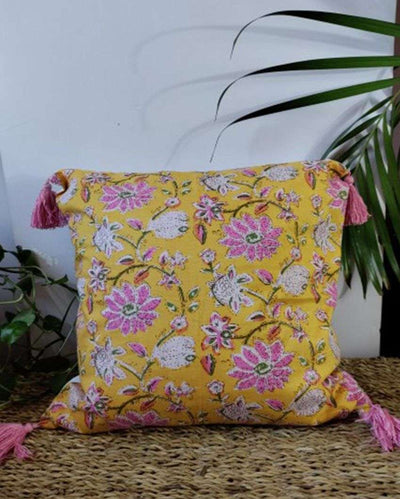 Springtime Bliss Block Print Cotton Cushion Cover | 16 x 16 inches