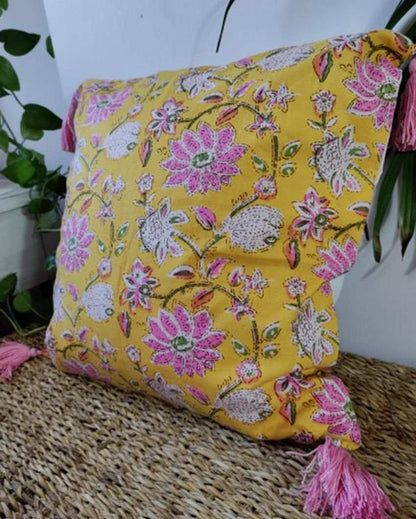 Springtime Bliss Block Print Cotton Cushion Cover | 16 x 16 inches