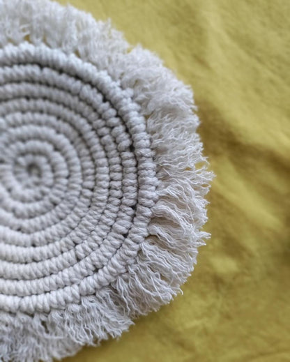 Classic Macrame Cotton Cord Coaster White Placemat | Set of 2 | 4 x 4 inches