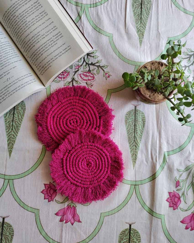 Pink Starburst Macrame Cotton Cord Coaster Placemat | Set of 2 | 4 x 4 inches