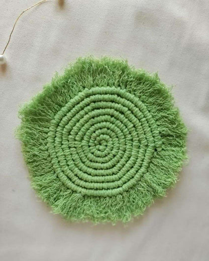 Green Moon Macrame Cotton Cord Coaster Placemat | Set of 2 | 4 x 4 inches