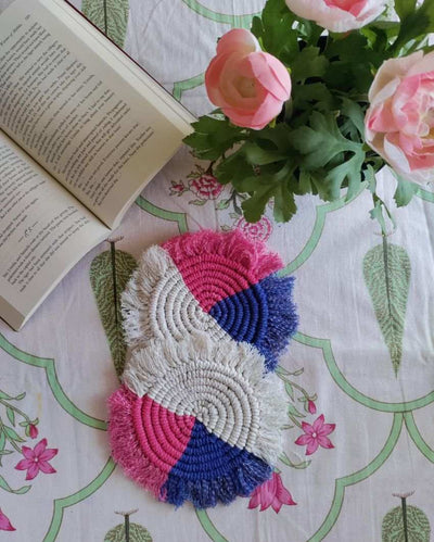 Colour Squash Macrame Cotton Cord Coaster Placemat | Set of 2 | 4 x 4 inches