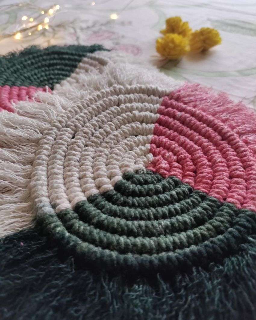 Shades of Happiness Macrame Cotton Cord Coaster Placemat | Set of 2 | 4 x 4 inches