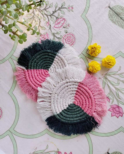 Shades of Happiness Macrame Cotton Cord Coaster Placemat | Set of 2 | 4 x 4 inches