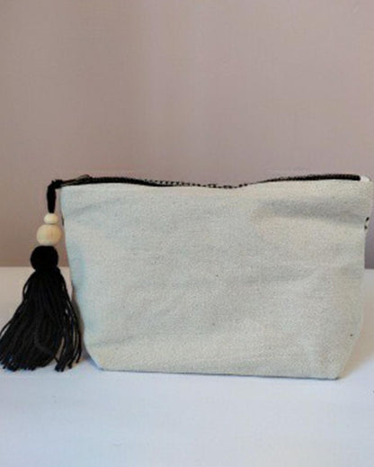The Little Black Beauty Thread Weaved Cotton Canvas Handbag | 9 x 3 x 6 inches