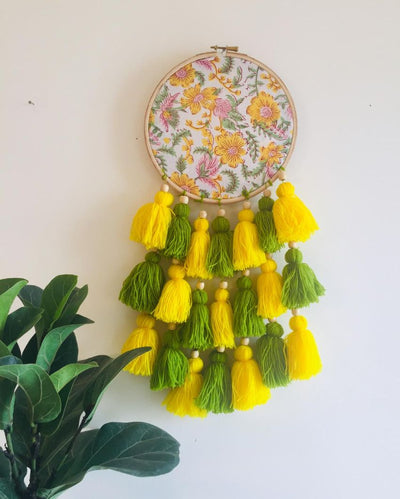 The Yellow Rainbow Tasseled Dreamcatcher | 8 x 21 inches