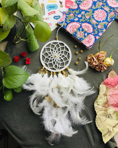 Snowflakes  Feather & Beads Dreamcatcher | 4 x 12 inches